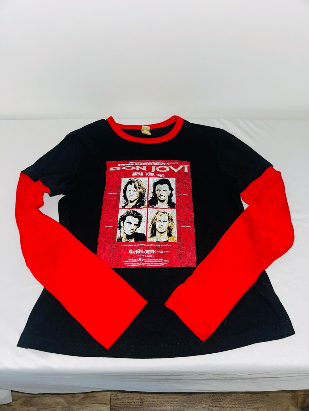 Vintage Bon Jovi 1995 Japan Tour  Concert  Raglan Shirt Women’s Large Black Red